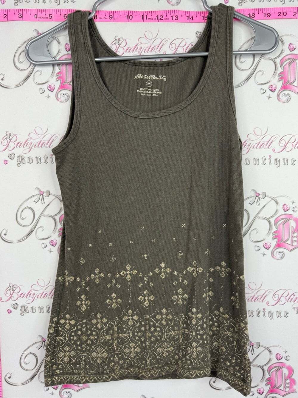 Eddie Bauer tank top brown Olive Tank with Metallic Hem Detail